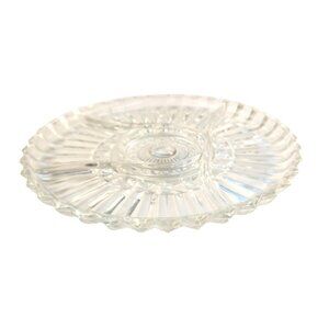 Clear Glass Divided Serving Platter With Scalloped Edges & Center Dip Bowl 12 I